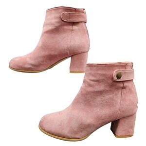HOYVOY Faux Suede Ankle Boots Pink Womens 39 Block Heel Zip Up Booties B17-5